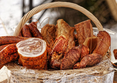 Close-up of wicker basket