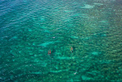 High angle view of people swimming in sea