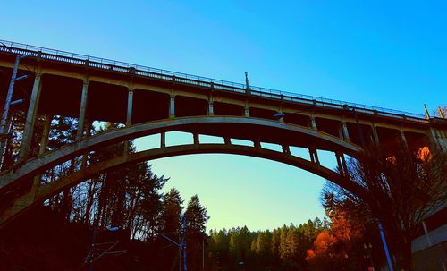 Low angle view of bridge against blue sky