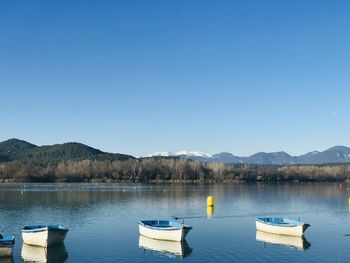 Scenic view of lake against clear blue sky