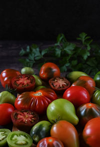 High angle view of tomatoes on table