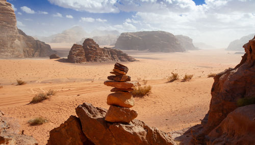 Beautiful mountain scenery in the mountain desert in wadi rum, jordan