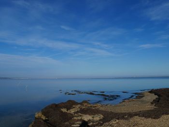 Scenic view of sea against blue sky