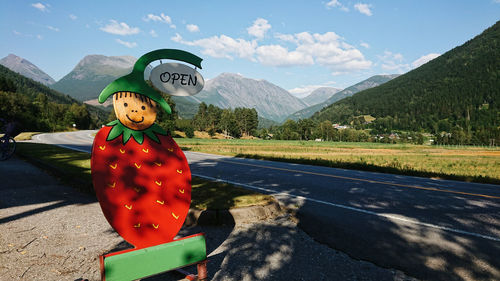 Portrait of man standing on road against mountain range