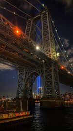 Illuminated bridge over river at night