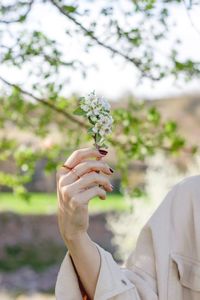 Midsection of woman holding plant