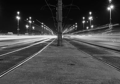 Light trails on road at night