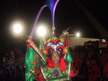 Illuminated sculpture at night