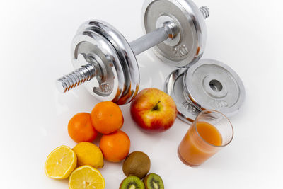 High angle view of fruits on white background