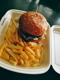 Close-up of burger on plate