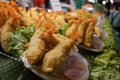 Close-up of fried shrimp street food