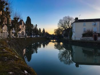 Reflection of buildings in lake