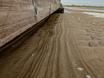 Close-up of wet sand on beach