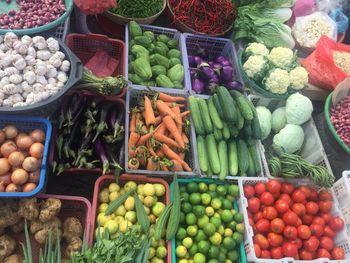 High angle view of fruits for sale at market stall