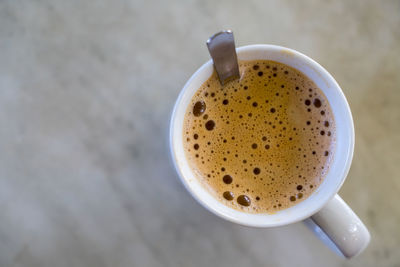 High angle view of coffee on table