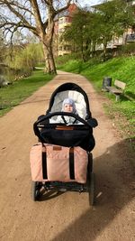 Baby boy in stroller at park