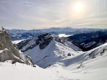 Scenic view of snowcapped mountains against sky