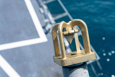 Close-up of metal part on ship