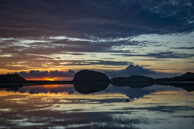 Scenic view of lake against sky during sunset