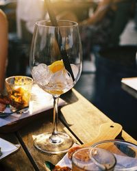 Close-up of wineglass on table