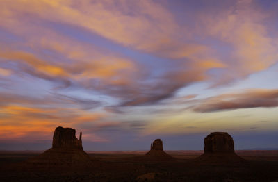 Scenic view of landscape against cloudy sky during sunset