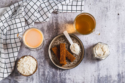 High angle view of food on table
