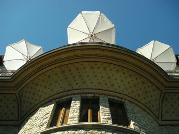 Low angle view of temple building against clear sky