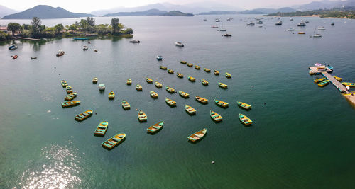 High angle view of boats in sea