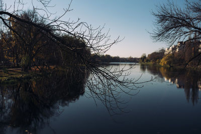 Scenic view of lake against clear sky