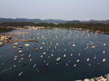 High angle view of beach against clear sky