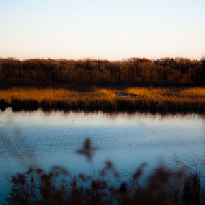 Scenic view of lake against clear sky