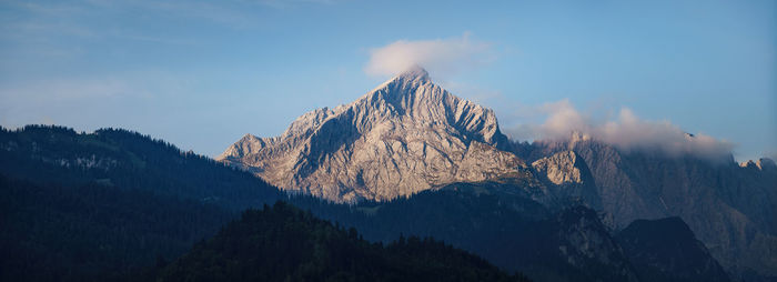 Panoramic view of snowcapped mountains against sky