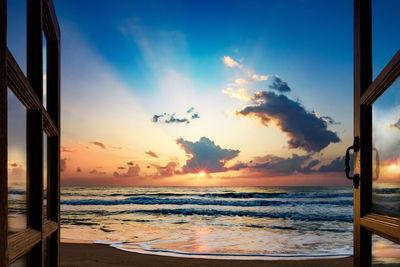 Scenic view of sea against sky during sunset