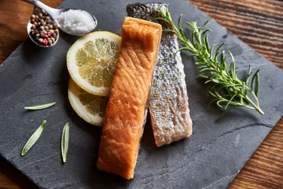 High angle view of food on table