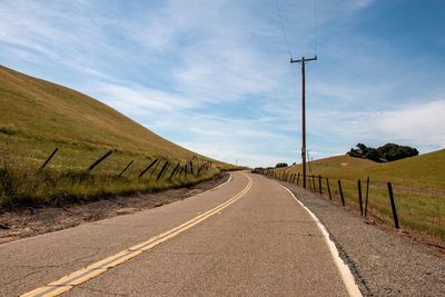 Empty road amidst land against sky