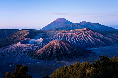 Panoramic view of volcanic landscape against sky