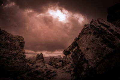 Low angle view of rocks against sky