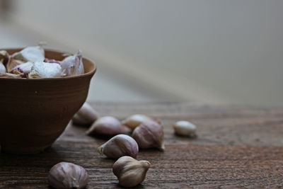 Close-up of garlic on table