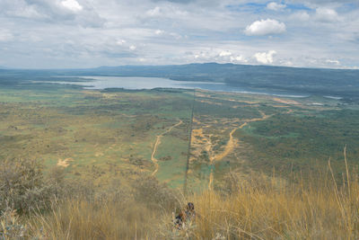 Scenic view of land against sky, lake elementaita, naivasha, kenya 