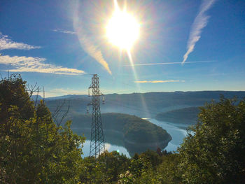 Scenic view of mountains against sky on sunny day