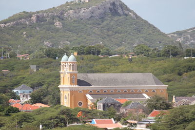 High angle view of buildings in city