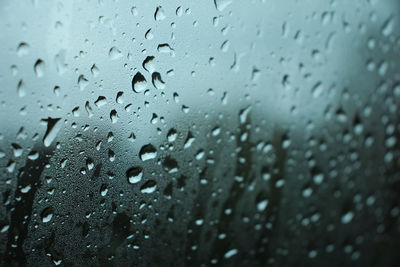 Full frame shot of raindrops on glass window