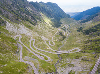 High angle view of winding road on mountain