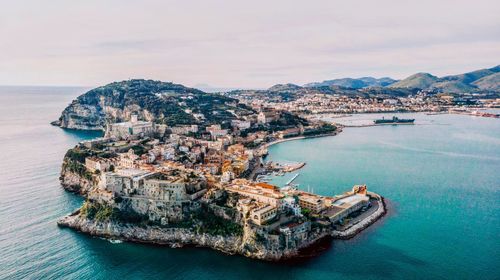 High angle view of boats in sea