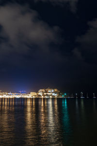 Scenic view of sea against sky at night
