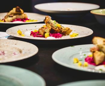 Close-up of food served in plate