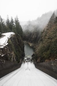 Snow covered landscape against sky