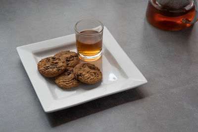 High angle view of breakfast on table