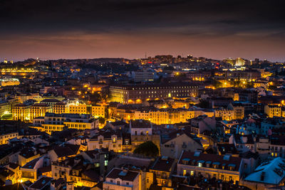 High angle view of city at night