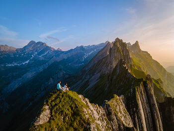 Panoramic view of mountain range against sky